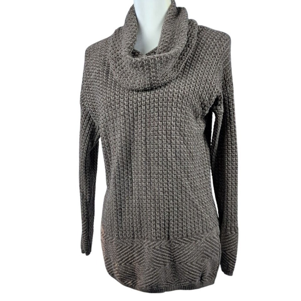 EIGHT EIGHT EIGHT M Cowl Neck Brown Sweater Cotton Waffle Knit‎ Chunky Cabincore
